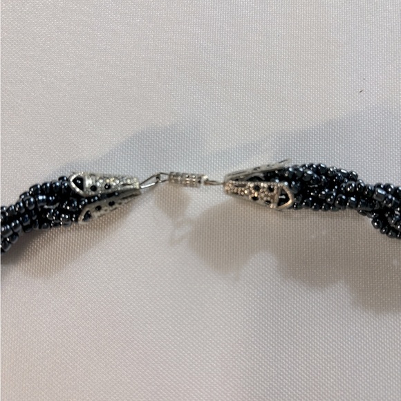 Blue Beaded Twist Necklace with Silver Tone Chain and Barrel Fastener 22" Length - Picture 3 of 4